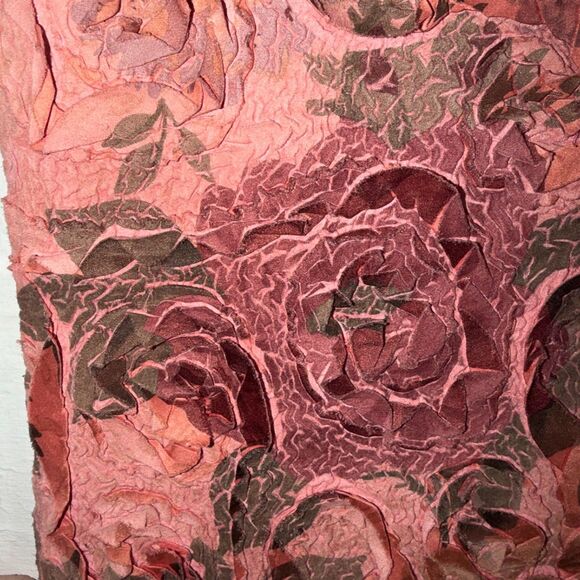 Vintage Crinkle Floral Sleeveless Mock Neck Top Pink Burgundy Stretch Ness S - Picture 3 of 10